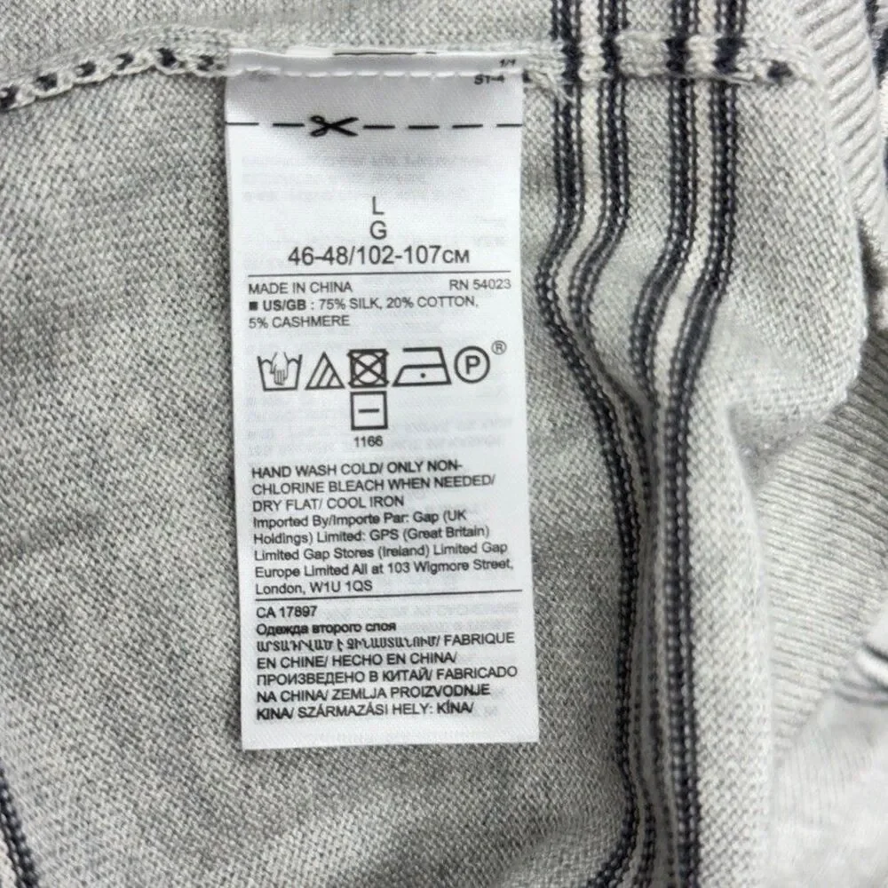 Banana Republic Men Large Grey Striped Silk Cotton Cashmere Lux Pullover Sweater